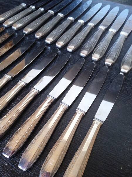 12 + 12 silver metal knives art deco period