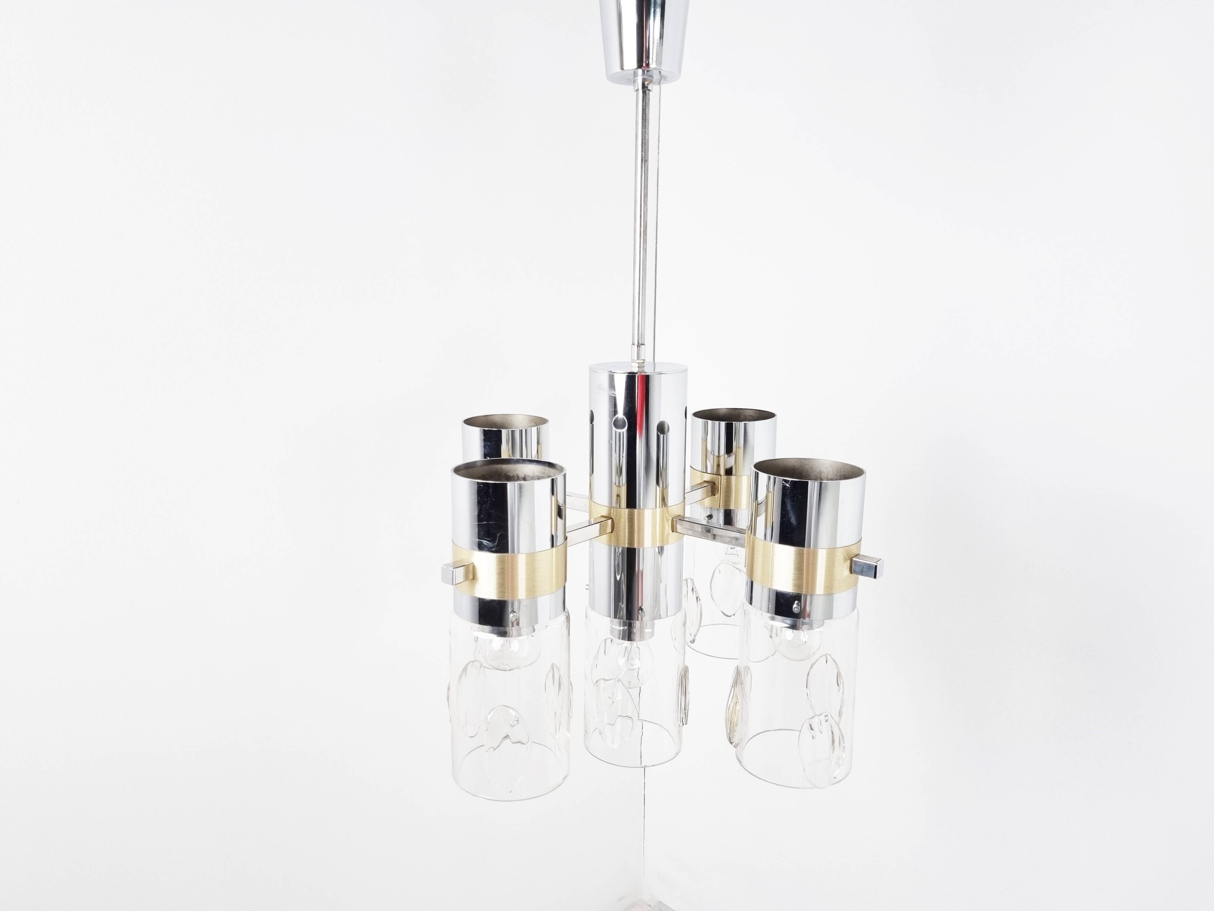Vintage italian glass and chrome chandelier, 1970s