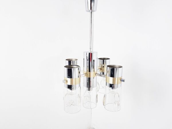 Lustre vintage italien en verre et chrome, années 1970