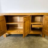 Buffet Maison Regain, crédence vintage en bois d'orme français, brutaliste moderne des années 1970