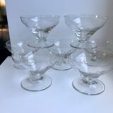 Set of 7 crystal champagne glasses engraved, 50-60s