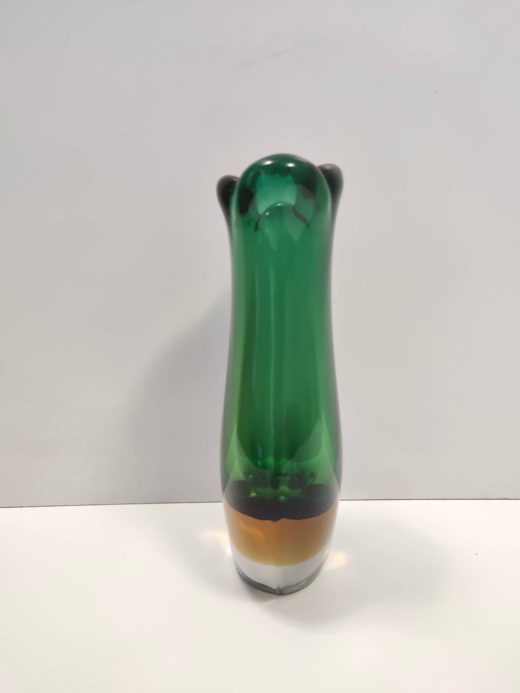 Green and Yellow Sommerso Murano Glass Vase attr. to Flavio Poli, Italy