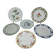Set of 6 decorative French porcelain plates, floral and traditional designs, 25 cm