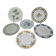 Set of 6 decorative French porcelain plates, floral and traditional designs, 25 cm