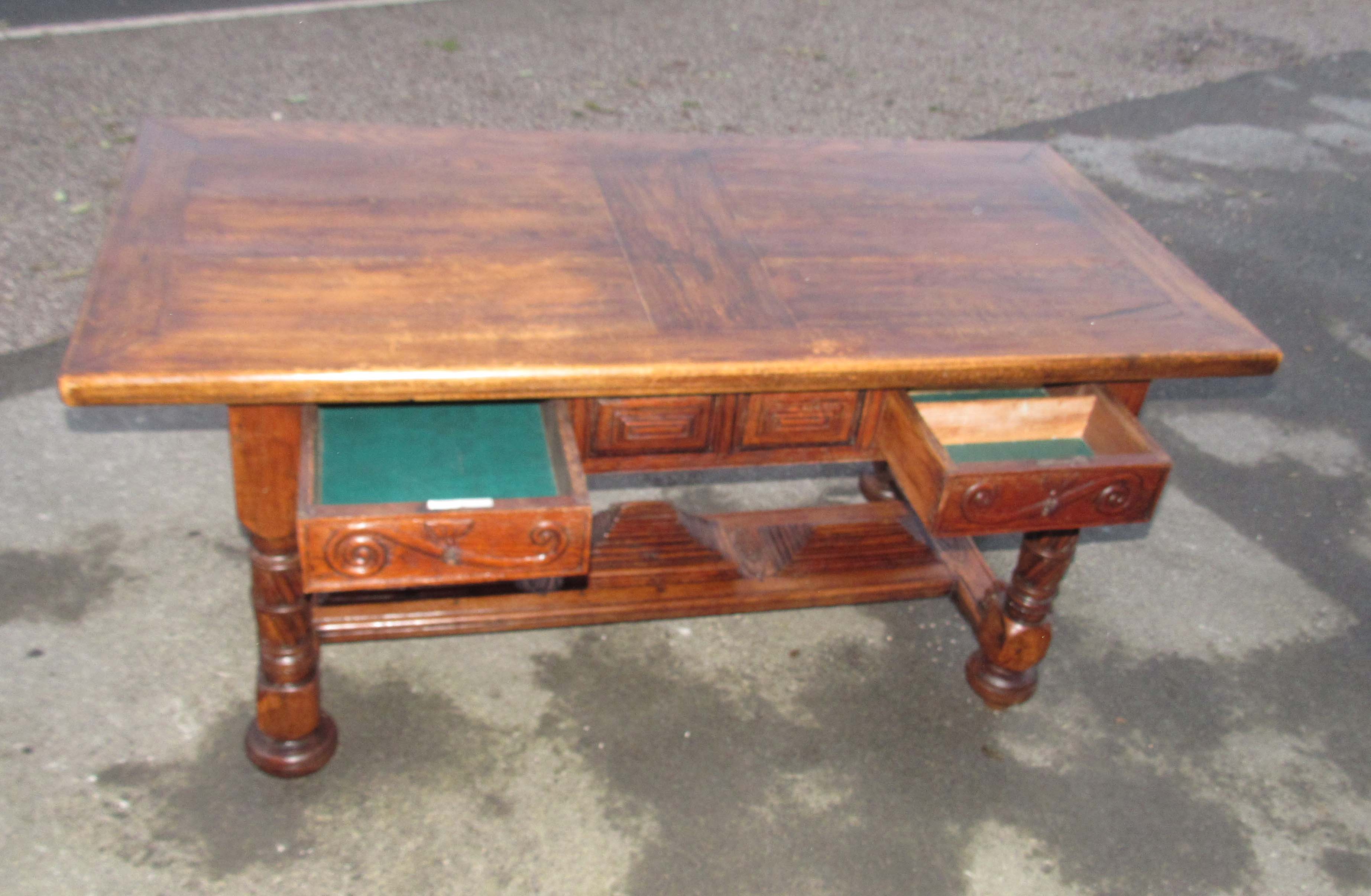 Table - Carved solid oak desk