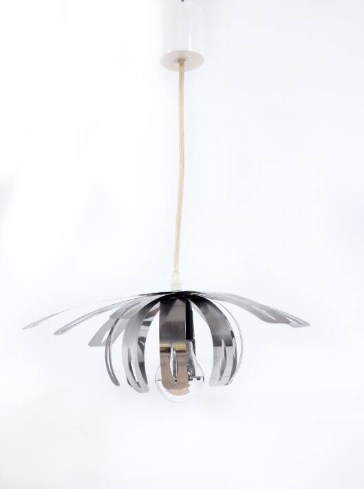 Space age stainless steel pendant light