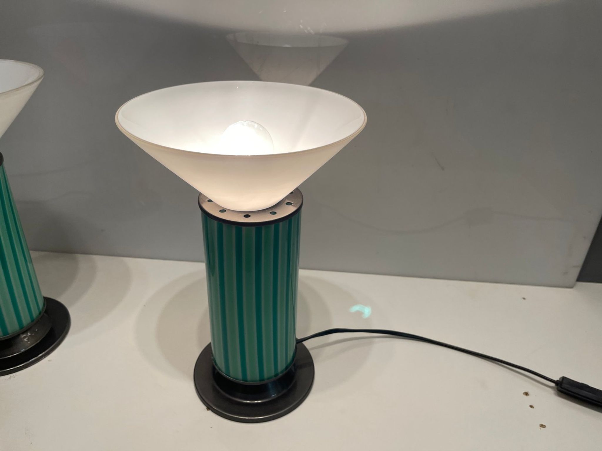 Mid-Century Mint Green Murano Glass Table Lamps, Set of 2