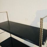 Adjustable vintage wall shelf in black metal and brass