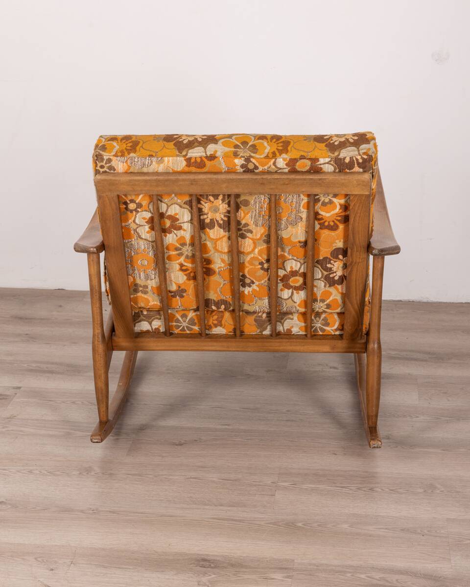Chaise à bascule vintage des années 60 en bois et tissu, design italien