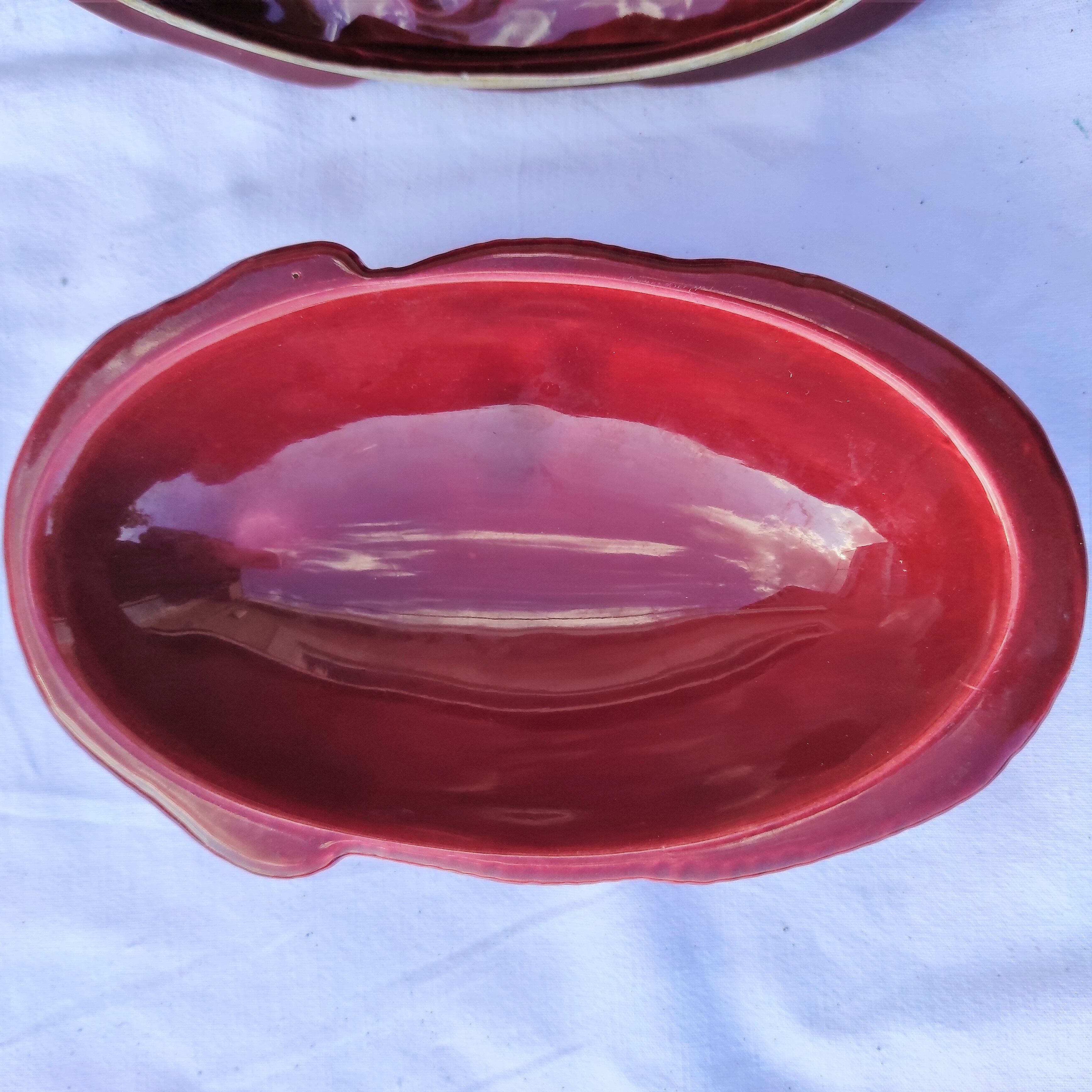 Ceramic terrine model rabbit dark red vintage