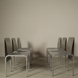 Set of six postmodernist stainless steel dining chairs from circa 1980-1990.