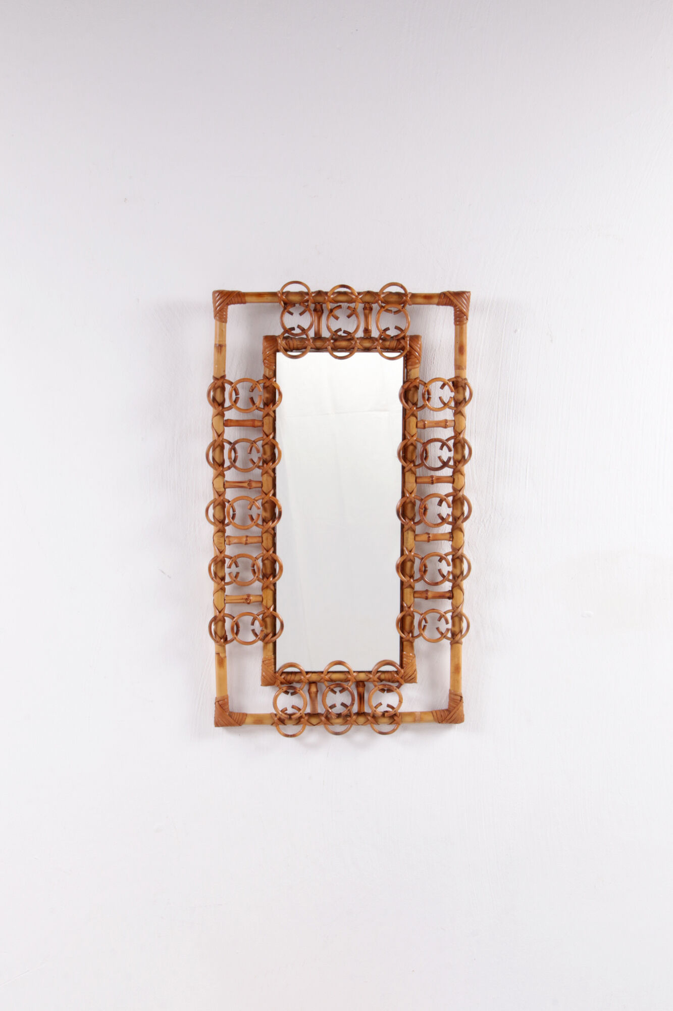 Bamboo with rattan french carved mirror rare beautiful, 1960