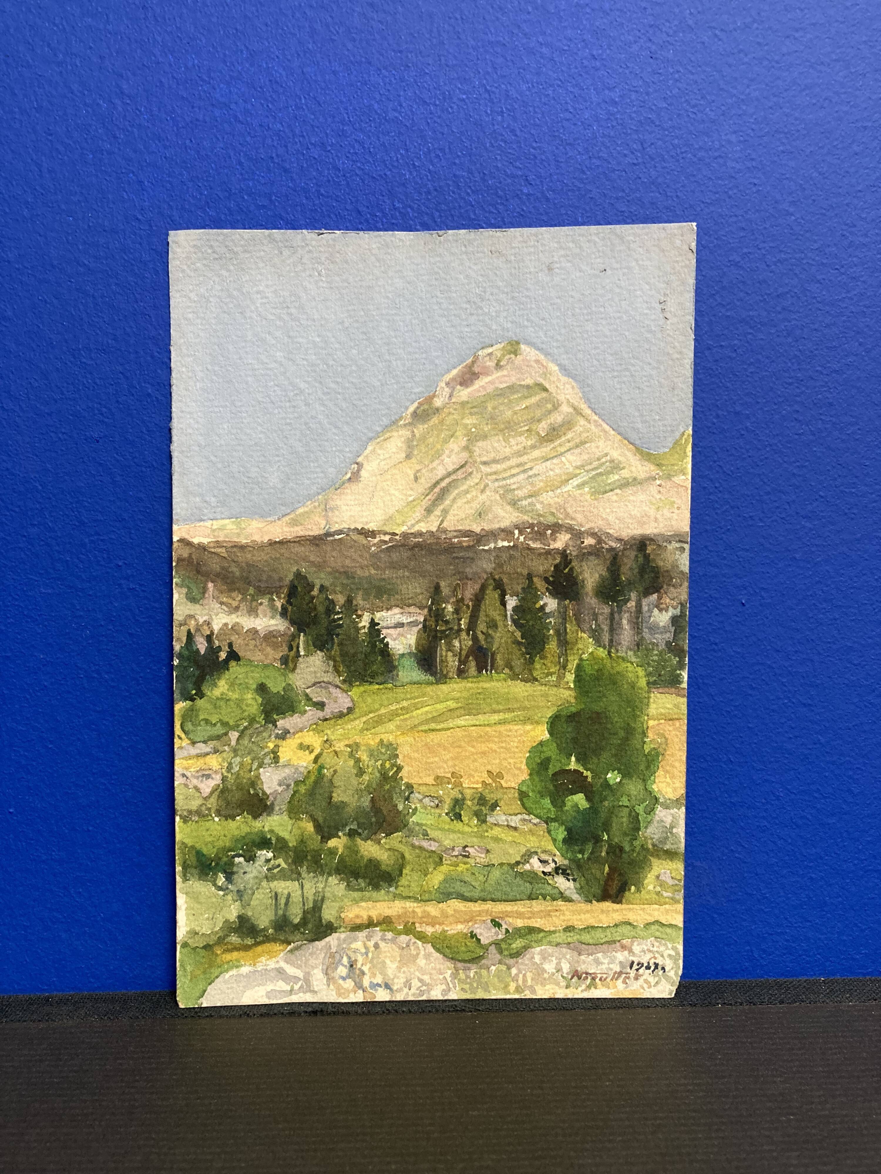 Watercolor mountain landscape signed