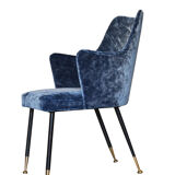 Armchair in blue velvet, Italy 1950s