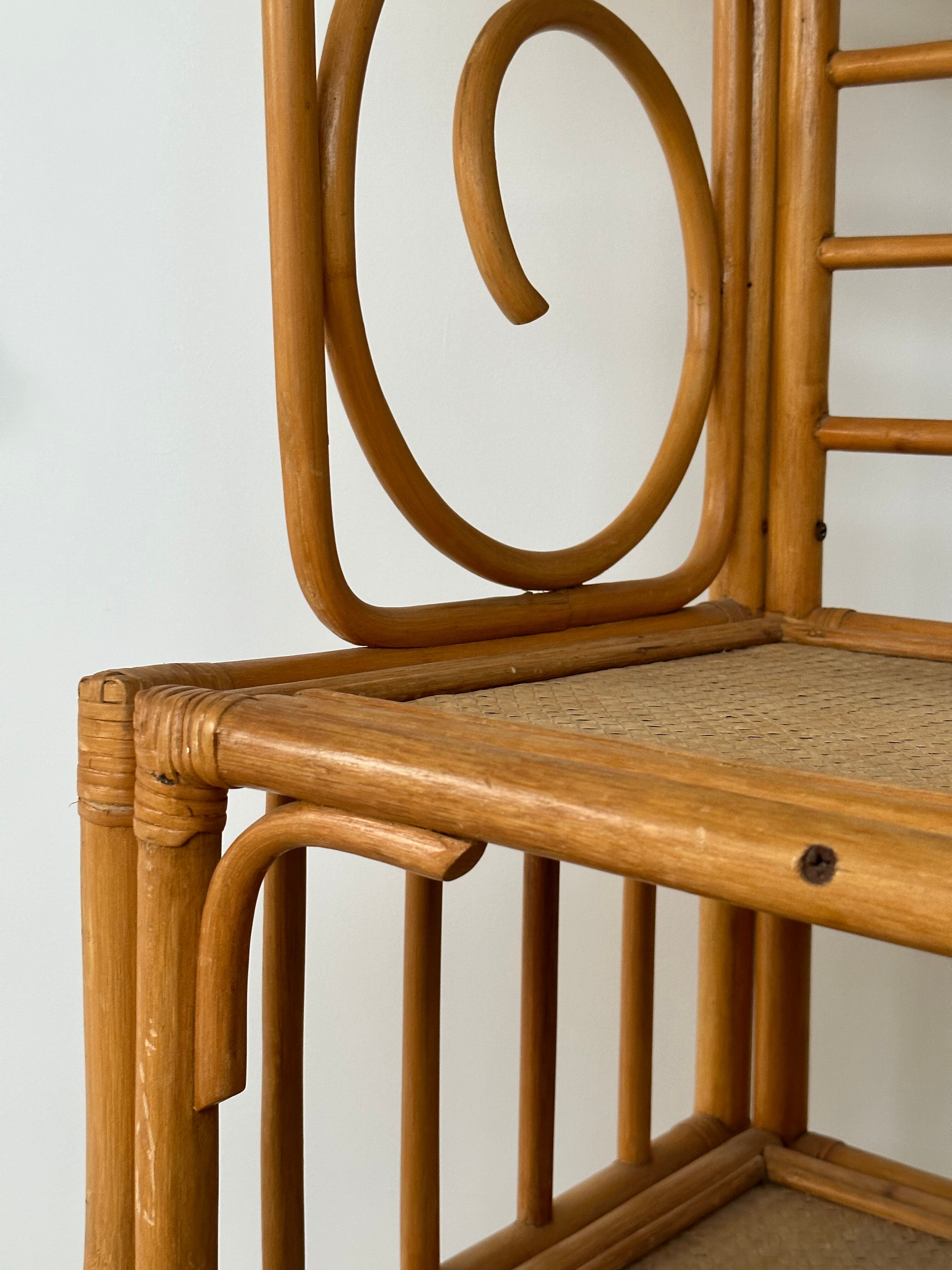 Vintage curved rattan shelf cabinet from the 60s
