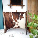 Vintage magazine rack wood and natural leather 37x39.5x26 cm 1.76 kg