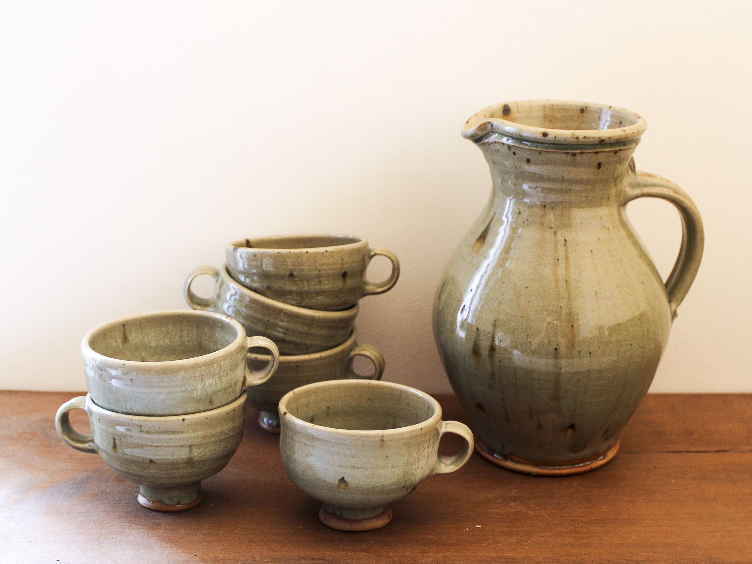 Gustave Tiffoche glazed stoneware cider set