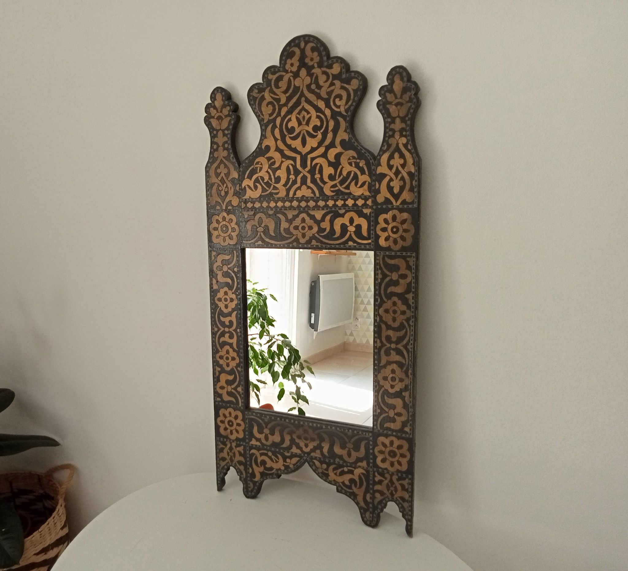 Miroir vintage années 80 de style mauresque peint à la main