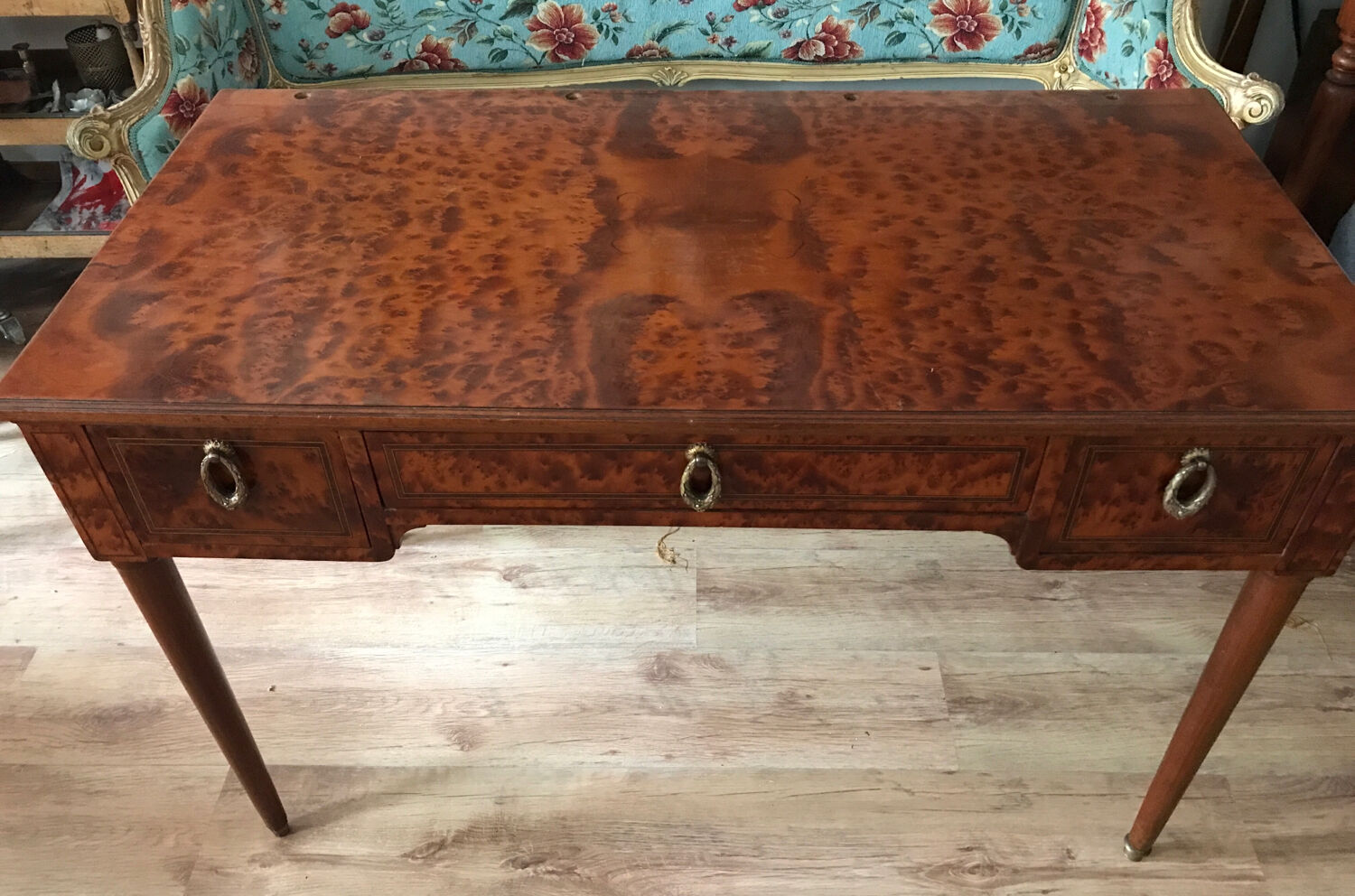 Desk in elm burl and bronze