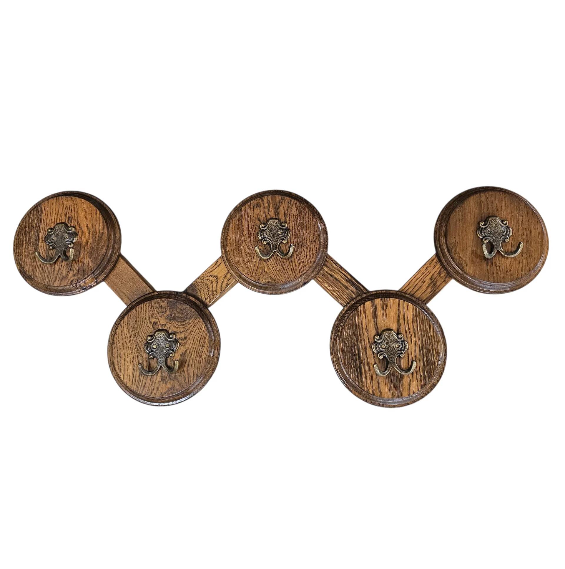 Oak wood wall coat rack / 1960s