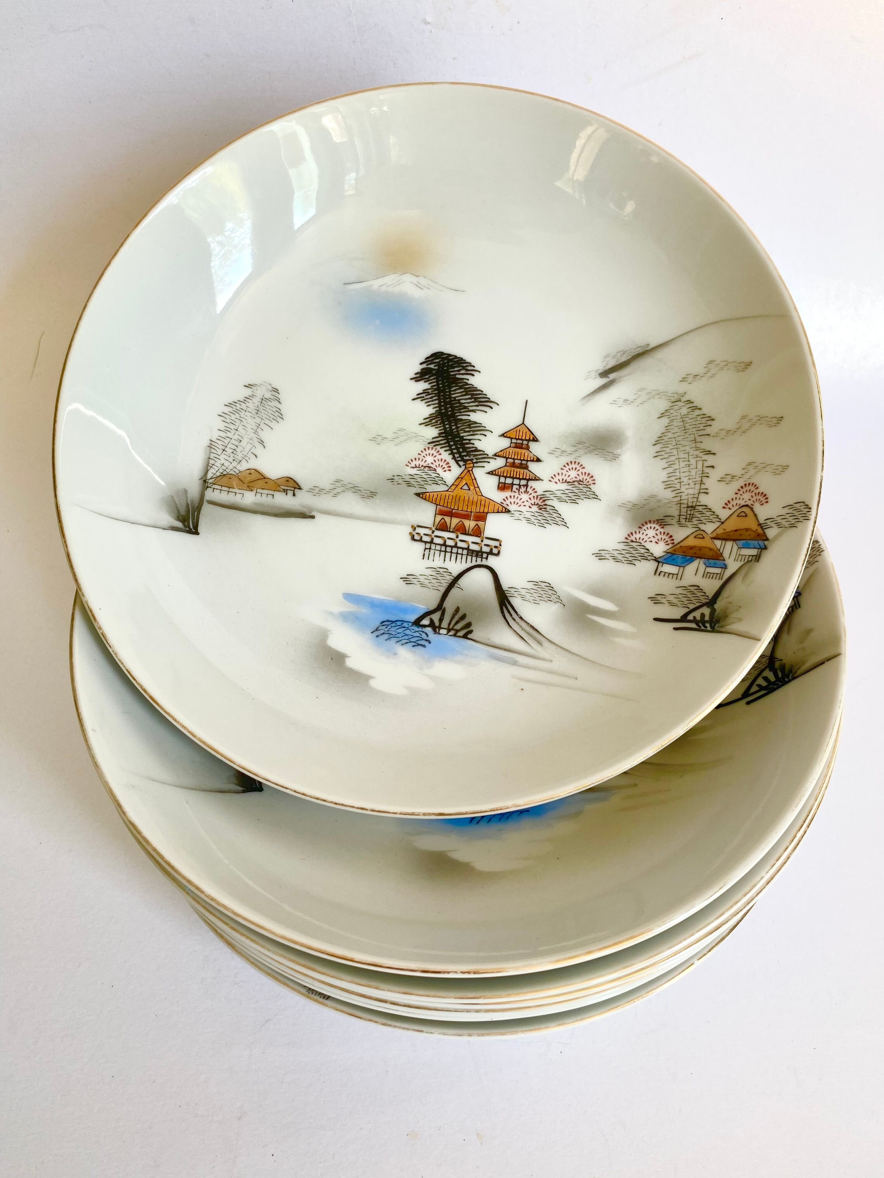 8 Hayashi Kutani bowl plates, Chinese porcelain