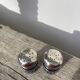 Silver-plated metal and blue glass salt and pepper shaker