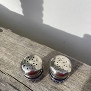 Silver-plated metal and blue glass salt and pepper shaker