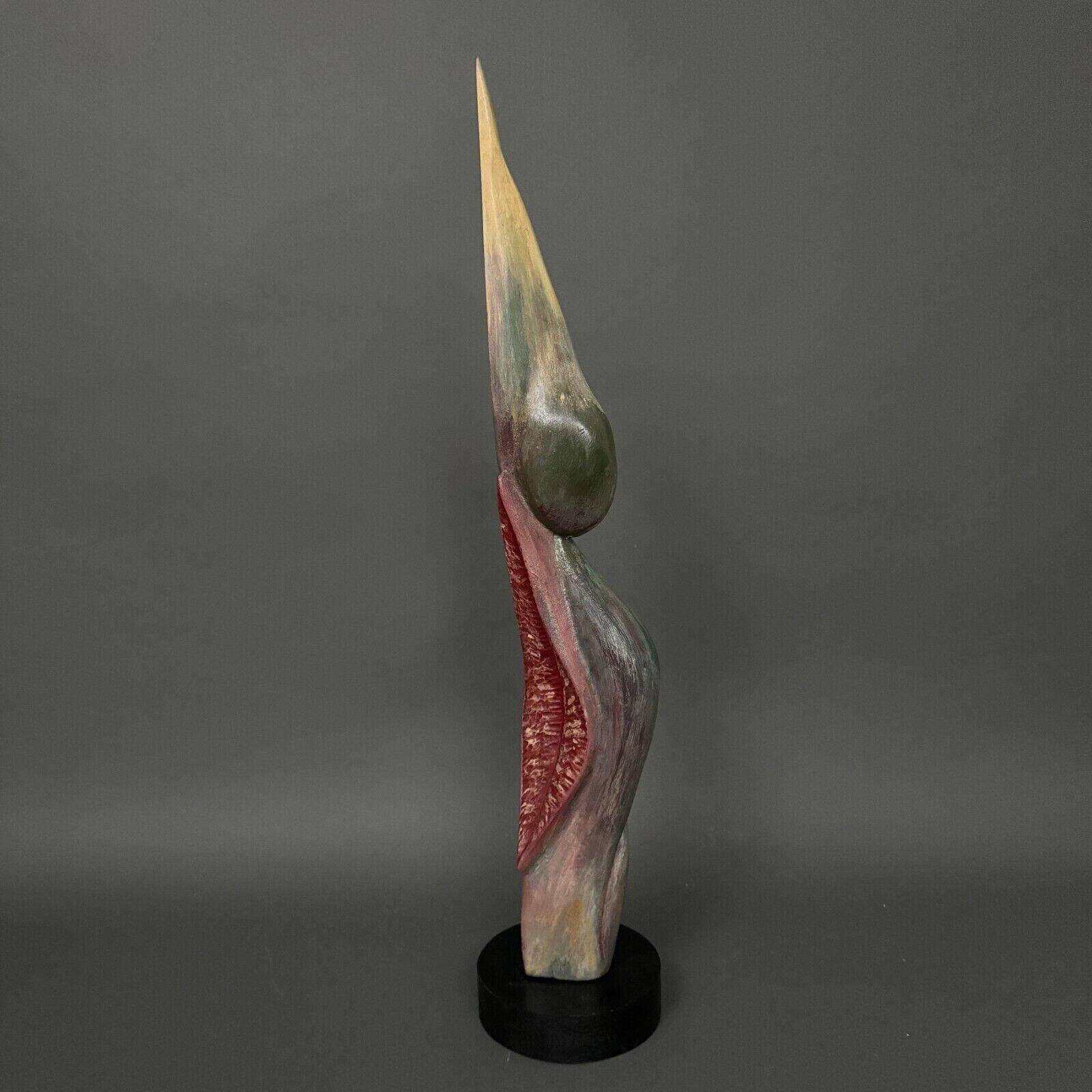 Wooden sculpture by Calin Hentea 20th century woman with bird