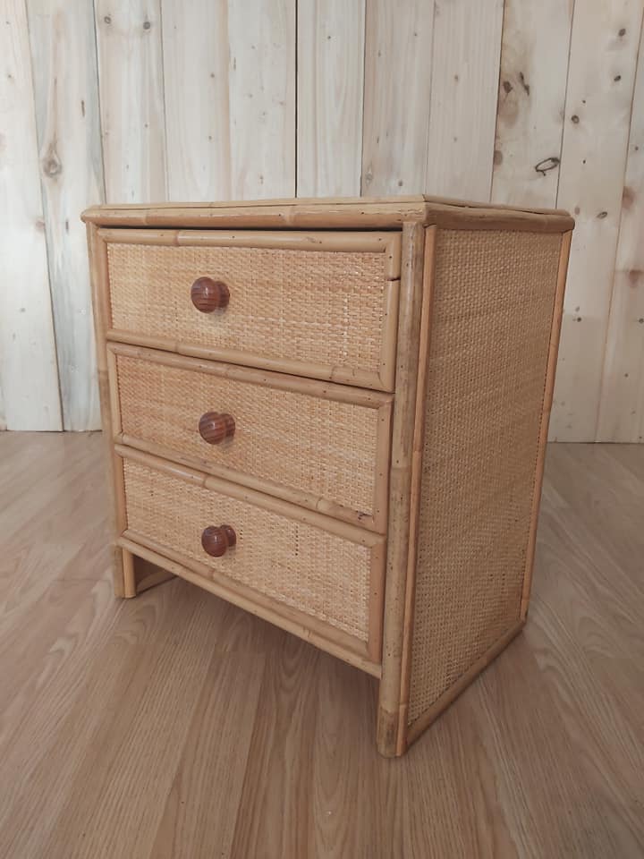 Bedhead and rattan nightstand