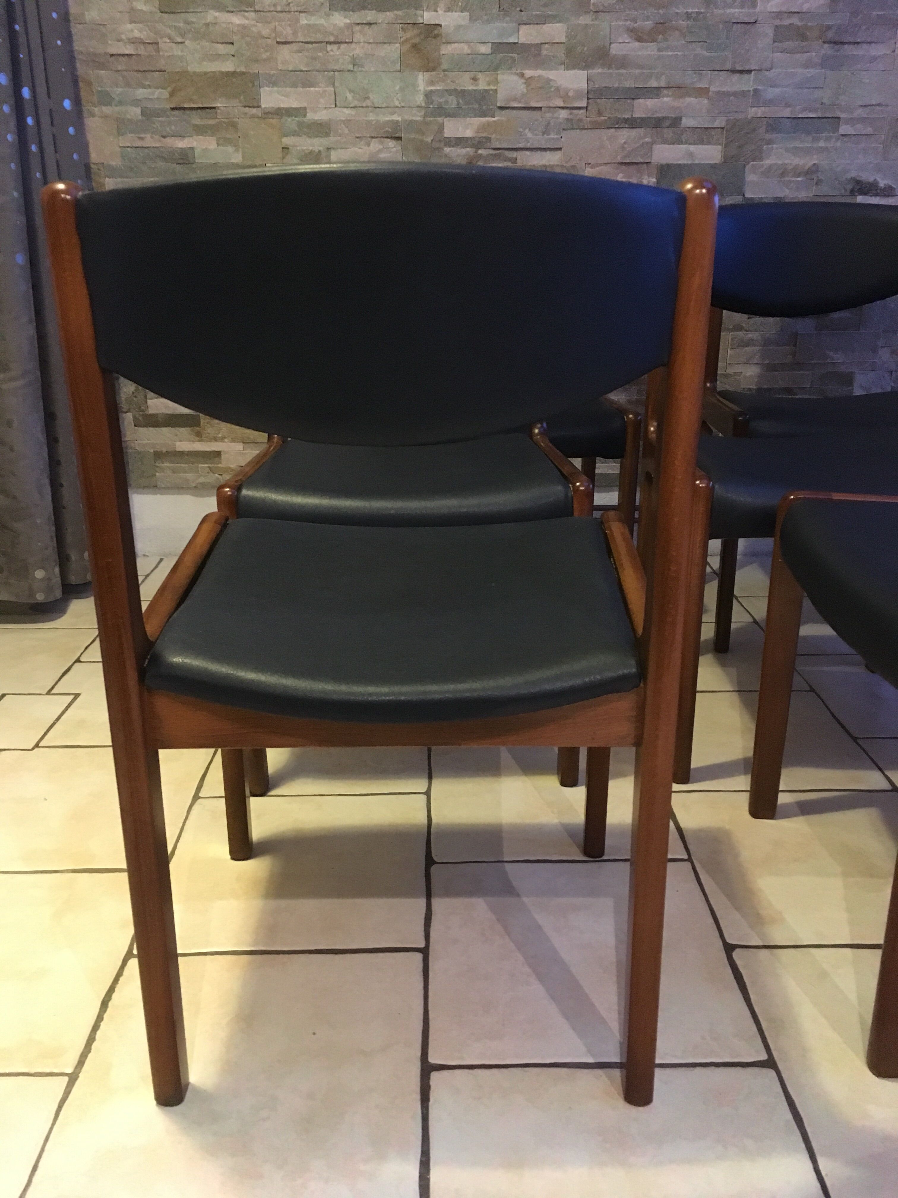 Set of 6 chairs teak leather