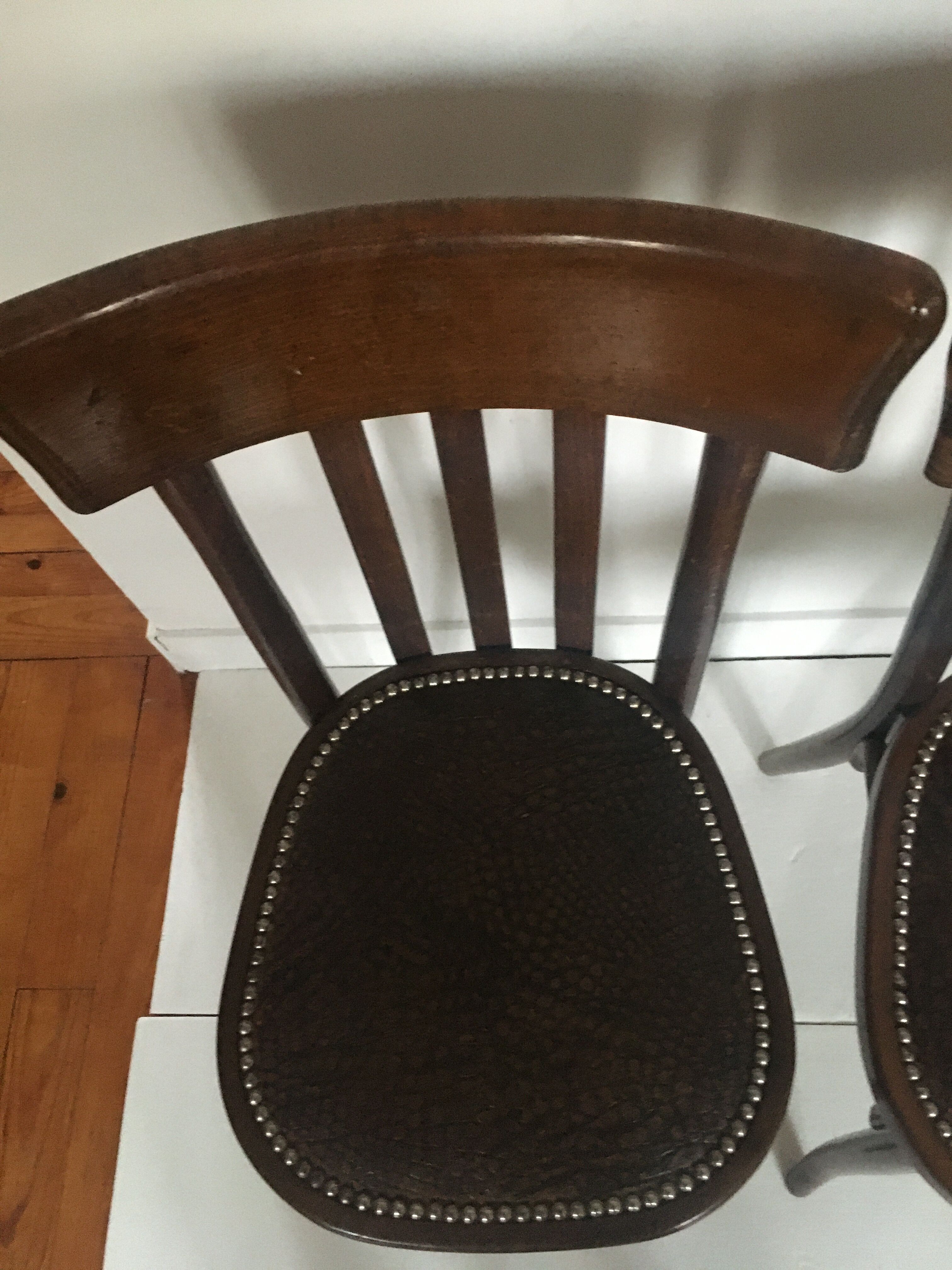 Baumann wood and leather chairs