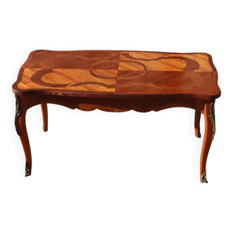 Table basse en bois marqueterie style Louis XV-50s