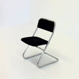 Set of 4 vintage tubular frame dining chairs in black velvet