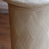 Vintage column/pedestal from the 70s-80s in travertine and wood.
