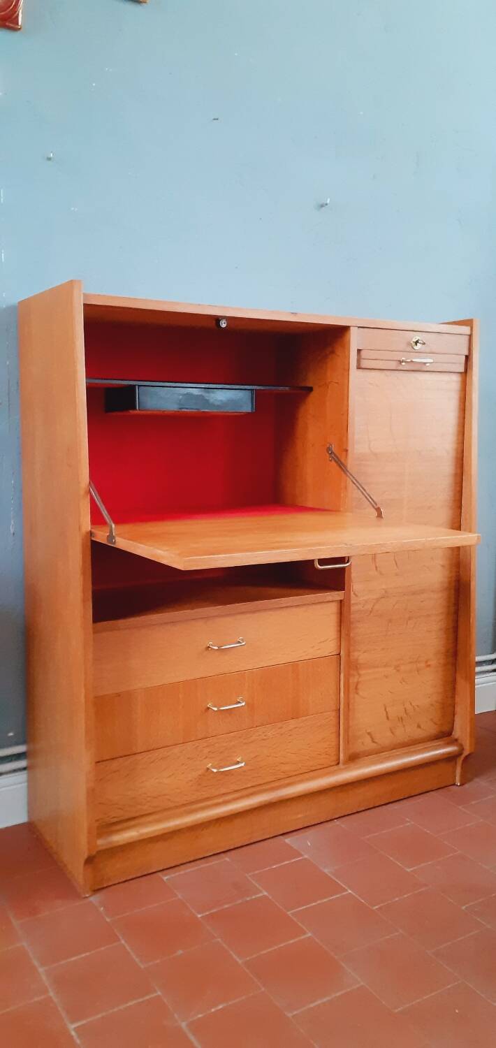 Meuble de bureau vintage année 50 en chêne