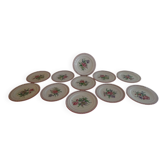 11 assiettes à dessert ajourée faience KG Lunéville modèle réverbère - Ø 19,5 cm