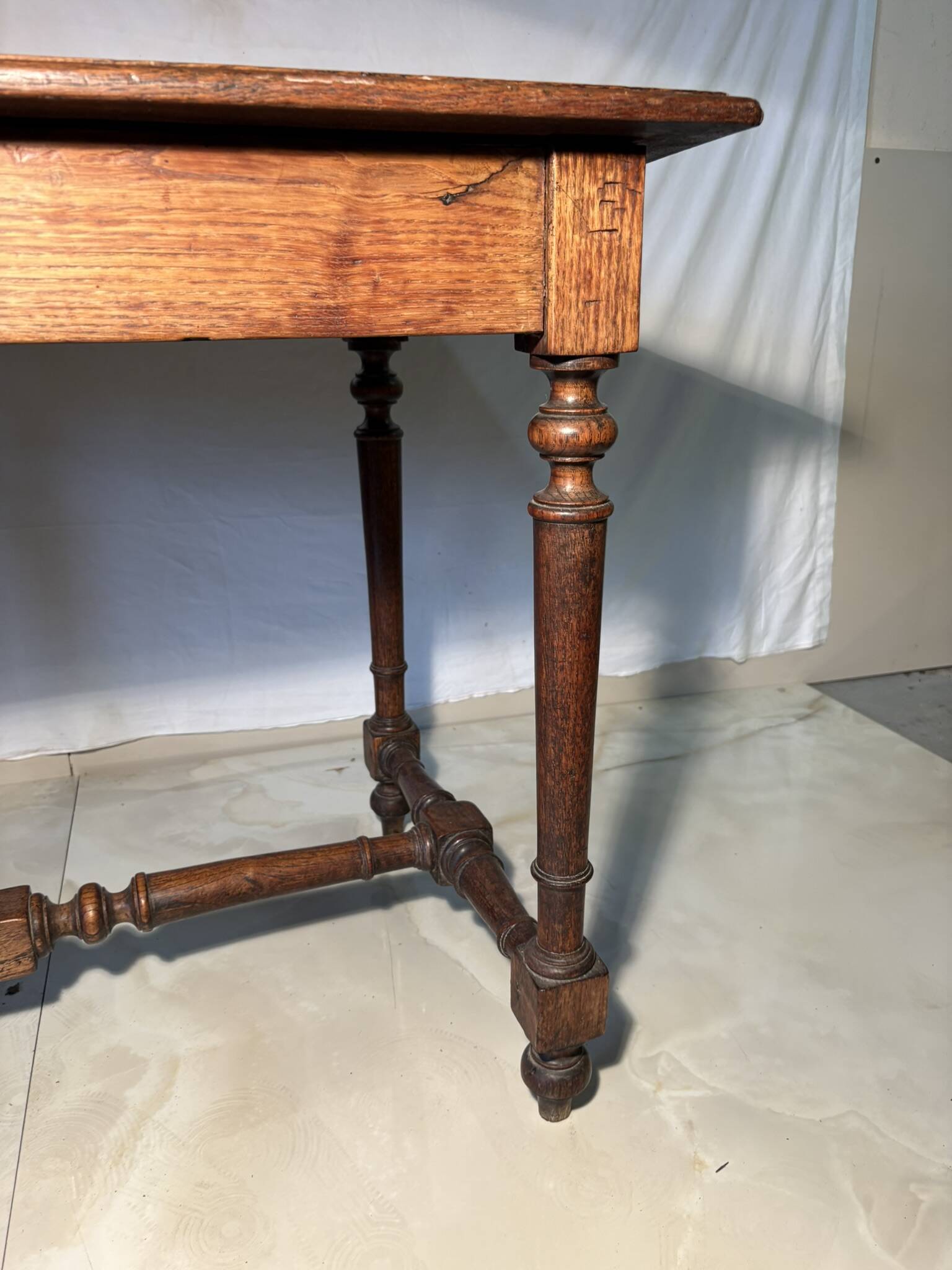 Antique solid wood table with turned legs