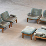 Pair of Scandinavian armchairs in teak and velvet, 1960