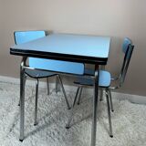 Blue Formica table and chairs from the 60s