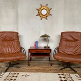 Pair of Scandinavian leather relax vintage armchairs brand Kebe