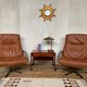 Pair of Scandinavian leather relax vintage armchairs brand Kebe