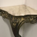 Small Louis XV-style corner console in gilded wood and marble