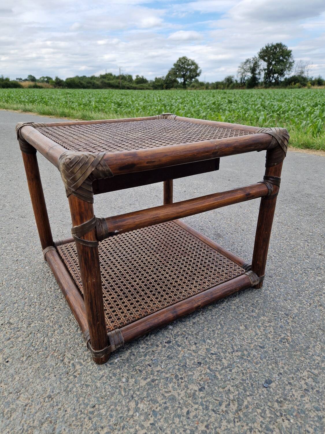 Vintage rattan bedside table