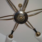 Vintage arlus sputnik chandelier 6 arms mid-century design, brass & opaline