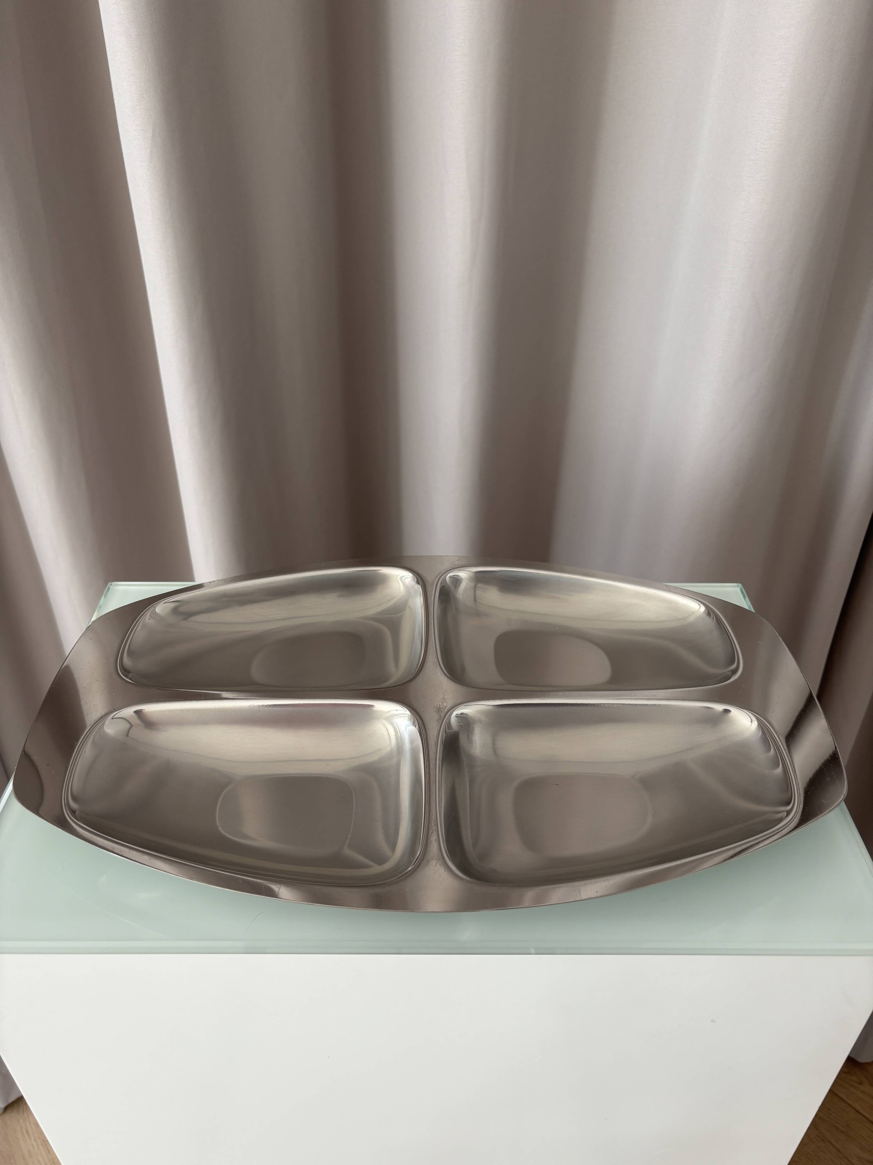 Vintage Alessi 18/10 Stainless Steel Four-Compartment Serving Tray – Italy