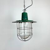 Industrial green enamel cage pendant light, 1960s