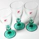 Set of 3 Vintage Bormioli Rocco Wine Glasses: Green Stem Harmonia Flutes