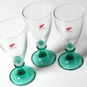 Set of 3 Vintage Bormioli Rocco Wine Glasses: Green Stem Harmonia Flutes
