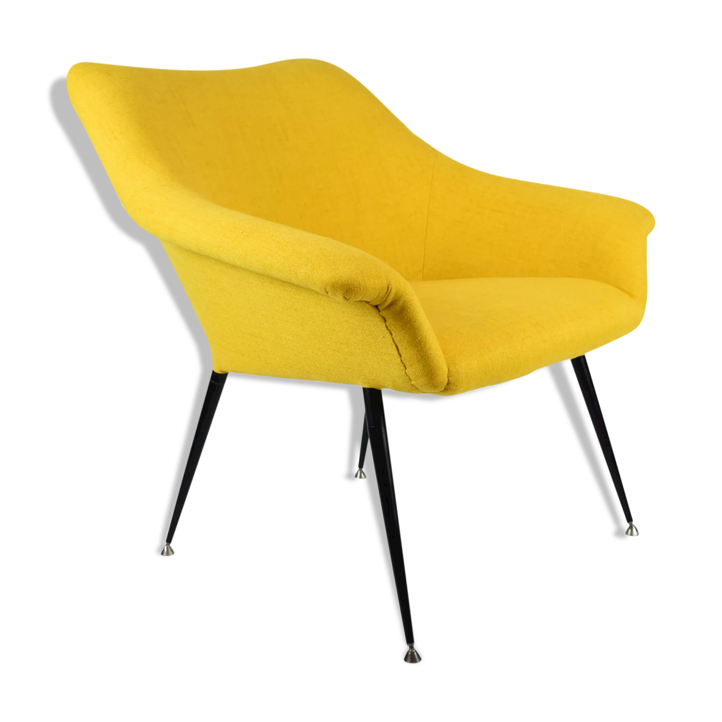 Mid-century armchair Shell, 1960s, NRD, yellow fabric, restored