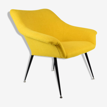 Mid-century armchair Shell, 1960s, NRD, yellow fabric, restored